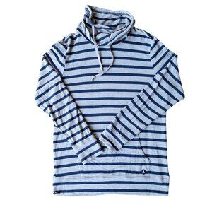 Sperry Striped Cowl Neck Pullover Hoodie Sweatshirt Gray & Navy Size L Soft Cott